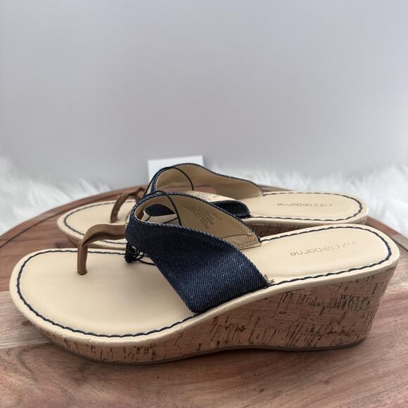 Liz Claiborne Sandals Womens Size 8 Blue Denim Lively Cork Wedge Thong Platform - Picture 3 of 9